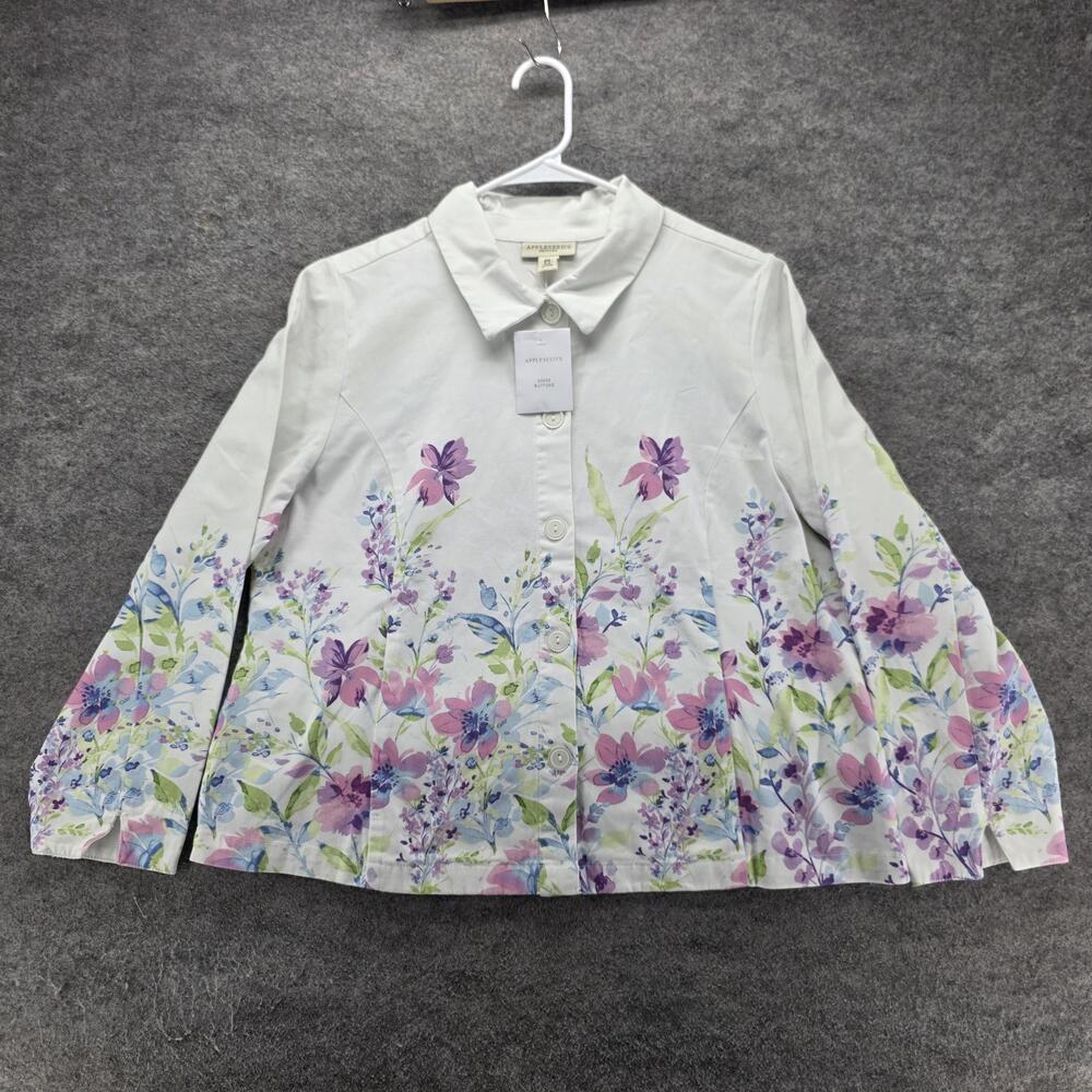 Appleseed's Jacket Womens PL Multicolor Floral Twill Button Front Lightweight